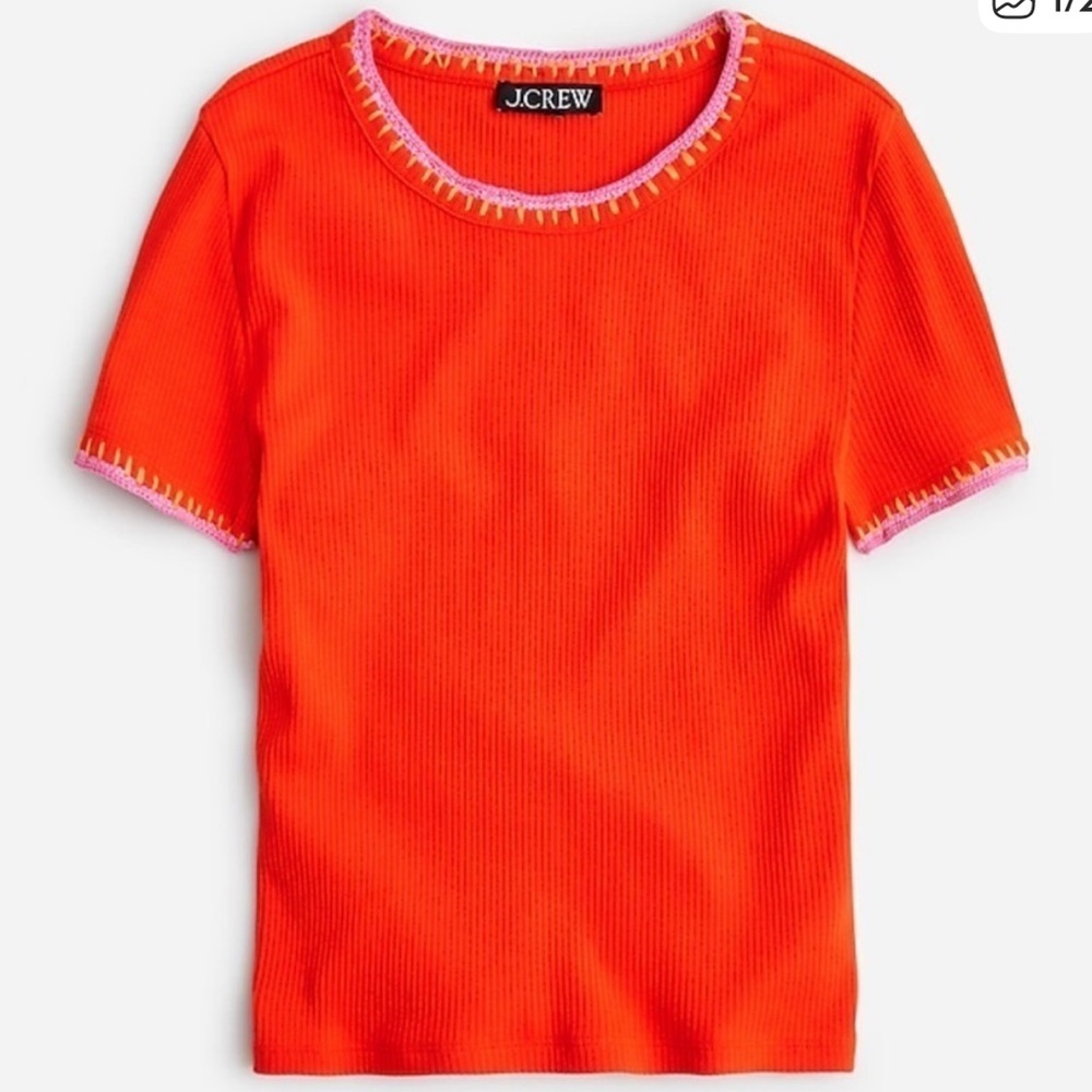 Vintage rib shrunken T-shirt with contrast stitch - Scarlet Heat